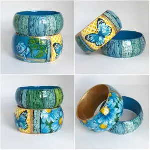 blue green with Painted butterfly and Floral Design
