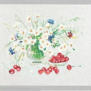 Handmade Marketplace 631 Painting Chamomiles and cherries 17*14" Finished completed cross embroidered home decor
