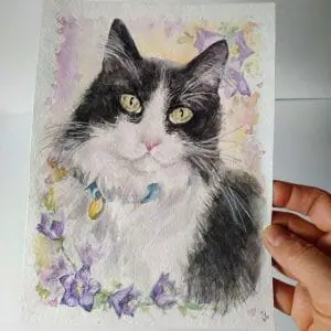 Sweet Figaro Pet Portrait Watercolor Painting (Sold)