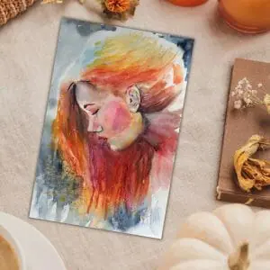 Watercolor portrait of a girl with red hair painting Yalozik