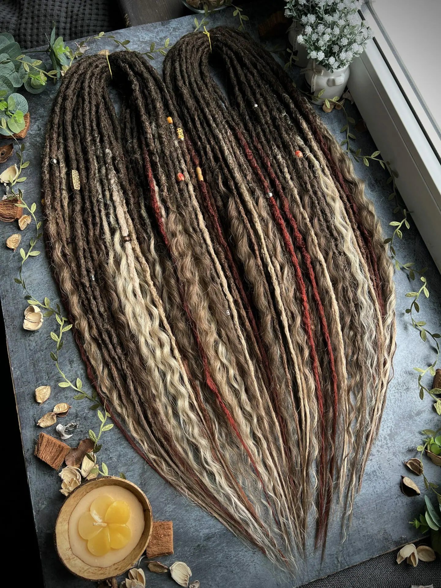 Brown ombre dreads and curls, mix brown, blonde, burgundy 9 Brown ombre dreads and curls, mix brown, blonde, burgundy - Image 9
