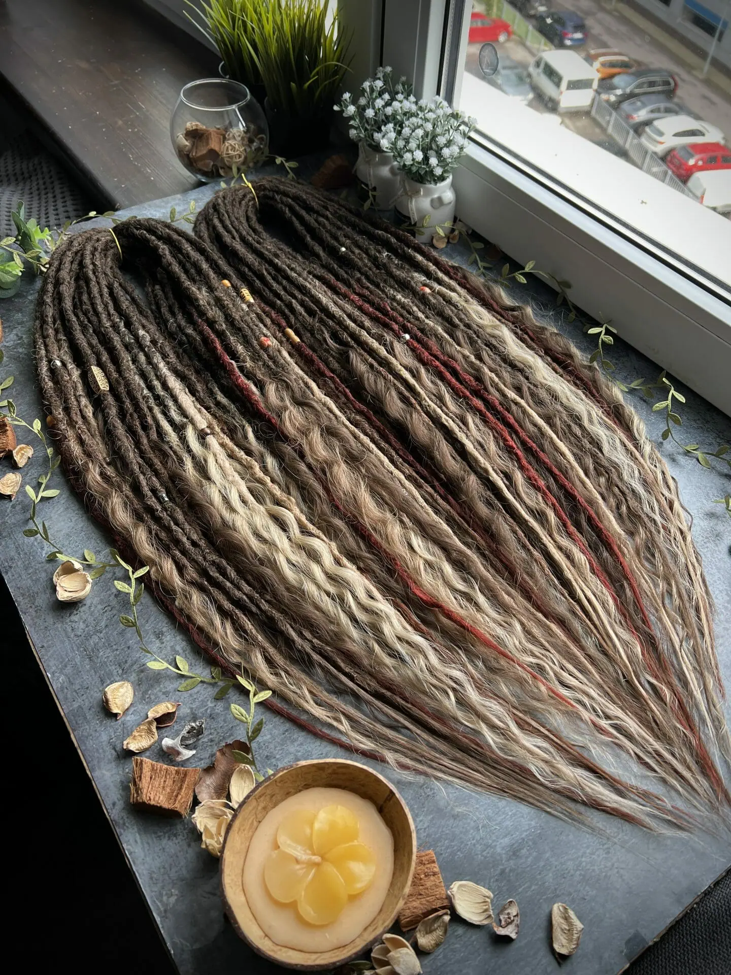 Brown ombre dreads and curls, mix brown, blonde, burgundy 4 Brown ombre dreads and curls, mix brown, blonde, burgundy - Image 4
