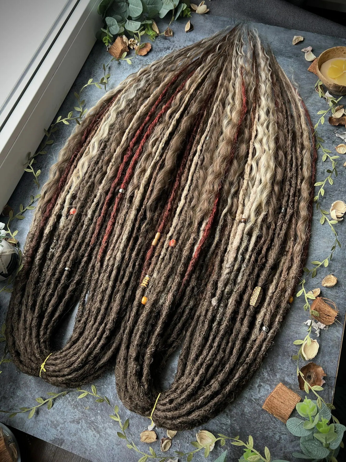 Brown ombre dreads and curls, mix brown, blonde, burgundy 7 Brown ombre dreads and curls, mix brown, blonde, burgundy - Image 7