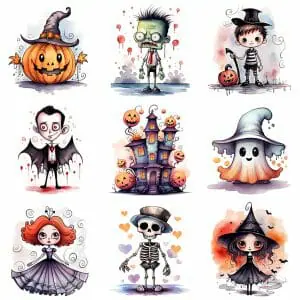 Cute Halloween Characters Cliparts Bundle