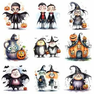 Cute Halloween Characters Cliparts Bundle