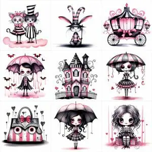 Cute Gothic Characters Cliparts Bundle