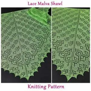 Lace Malva shawl knitting pattern is available on Crealandia