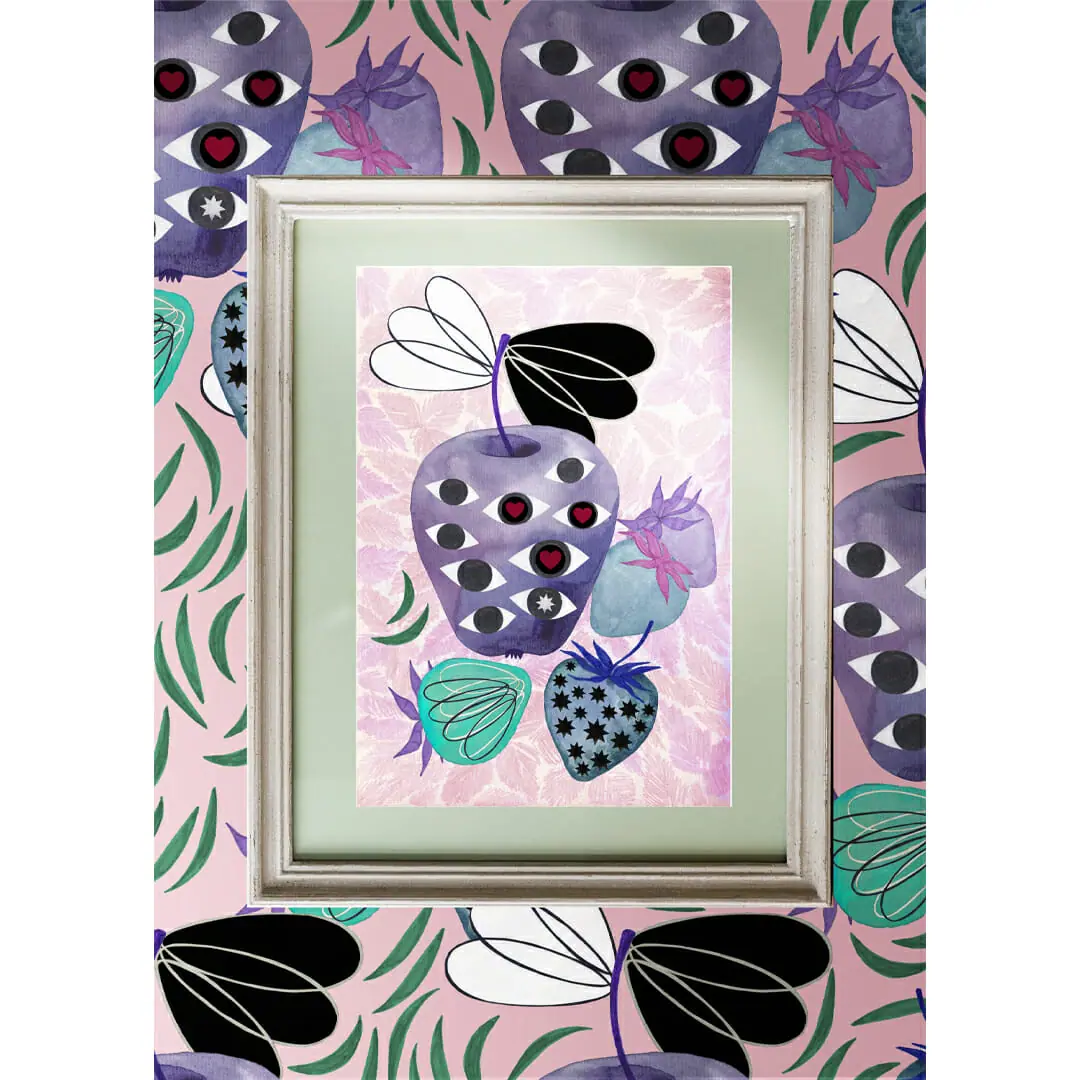 Artprint Purple apple and strawberry.