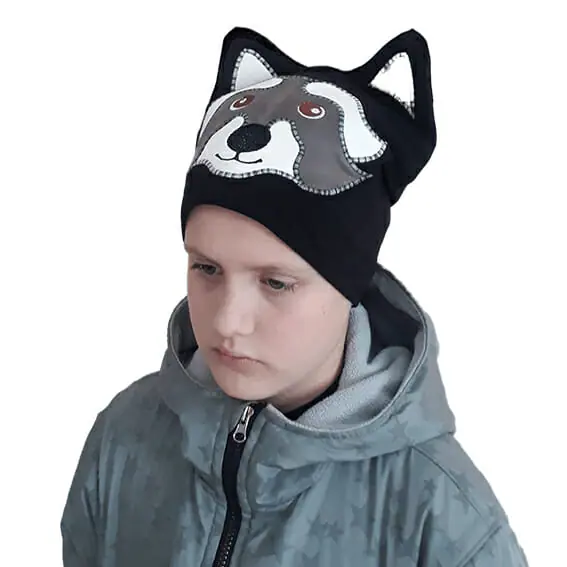 Gift hat Raccoon for boy, teen with embroidery and raised ears