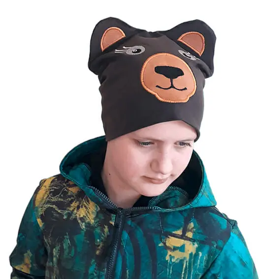 Gift hat Bear brown for boy, teen with embroidery and raised ears