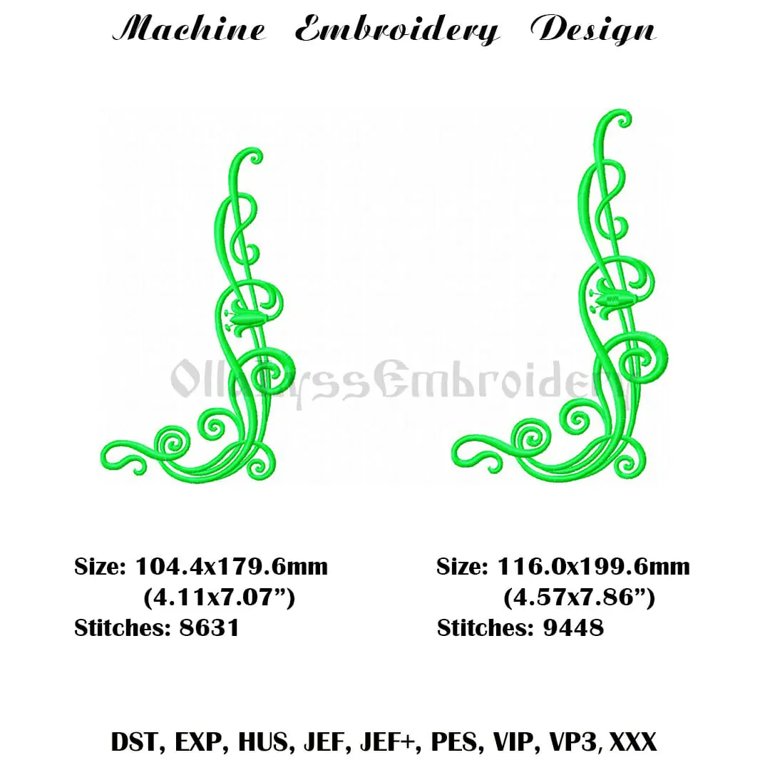Art-nouveau motif embroidery design 3 Ornate swirls embroidery design
