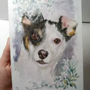 Sweet Damon Dog Portrait Watercolor Painting