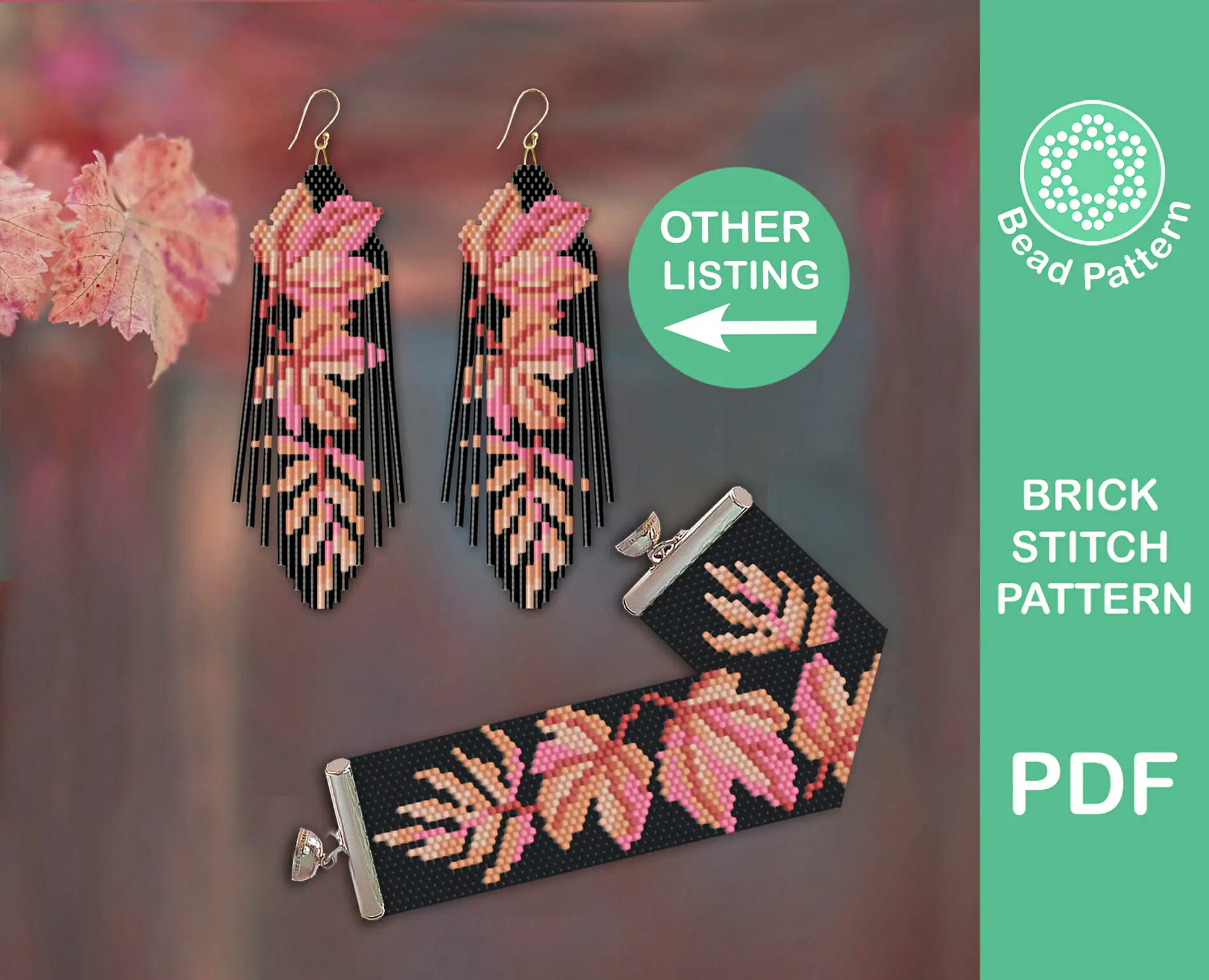 Autumn Leaves Peyote Stitch Bracelet 5 Autumn Leaves Jewelry bead pattern