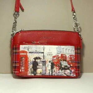 A small women's shoulder bag with a pattern