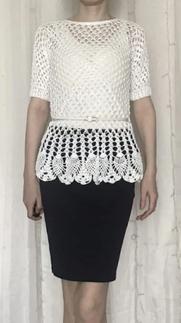 Knitted blouse with peplum crochet “Granny Square”