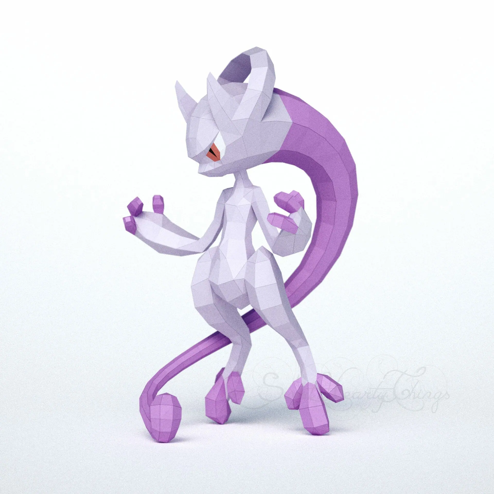 3d Papercraft–Mega Mewtwo X include Shiny–PDF DXF Templates - Crealandia