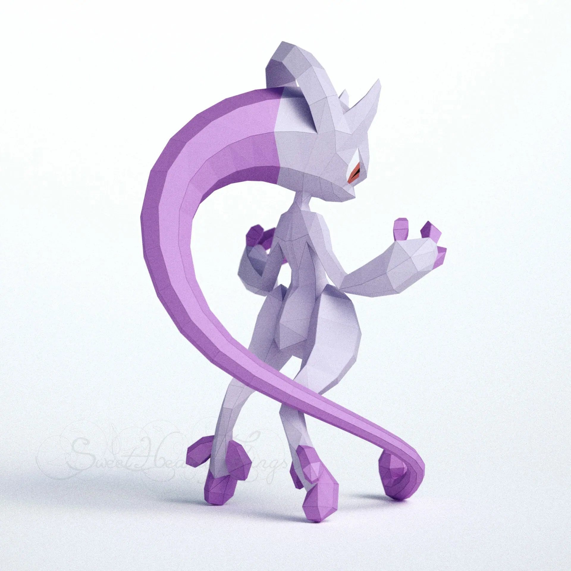 3d Papercraft–Mega Mewtwo X include Shiny–PDF DXF Templates - Crealandia