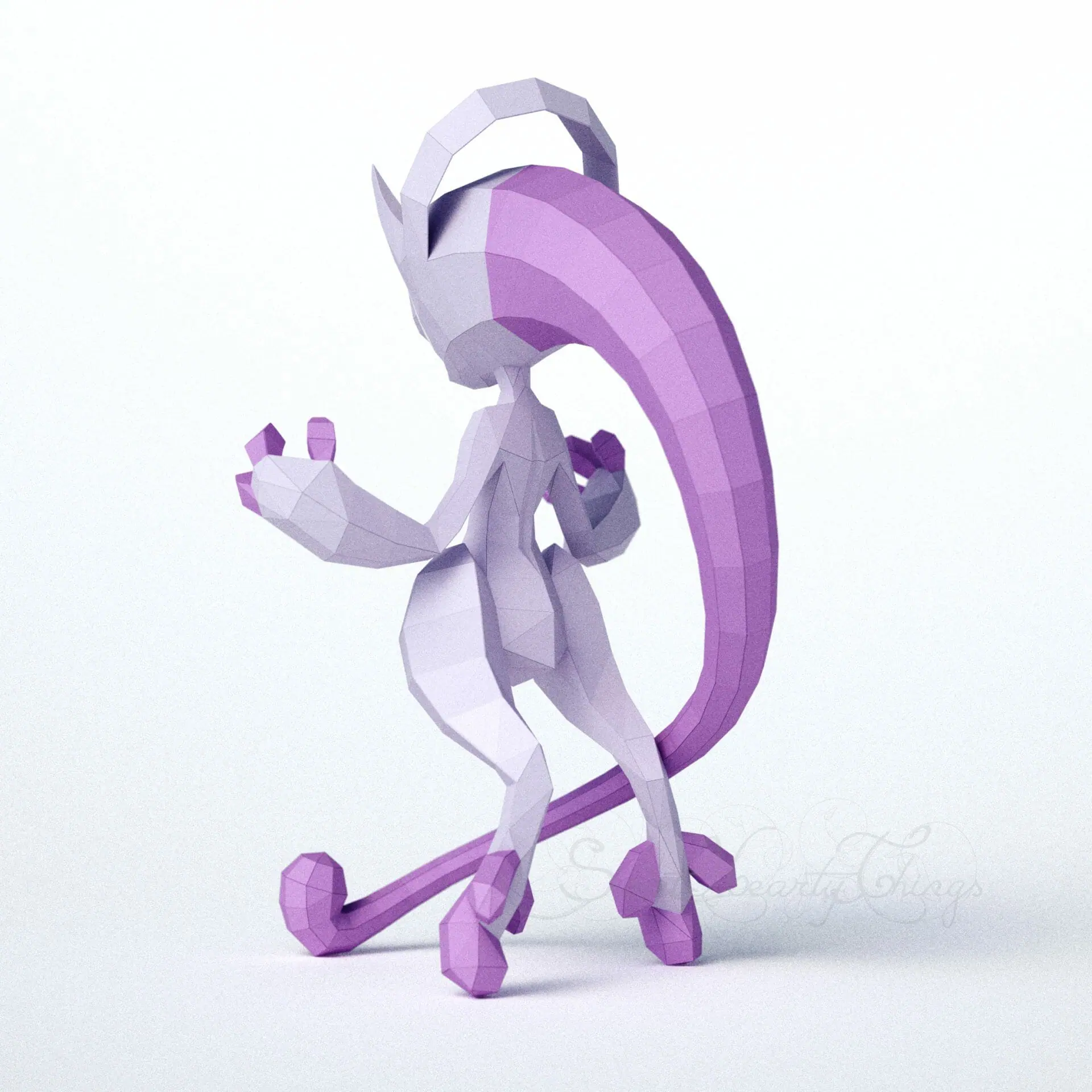 3d Papercraft–Mega Mewtwo X include Shiny–PDF DXF Templates - Crealandia