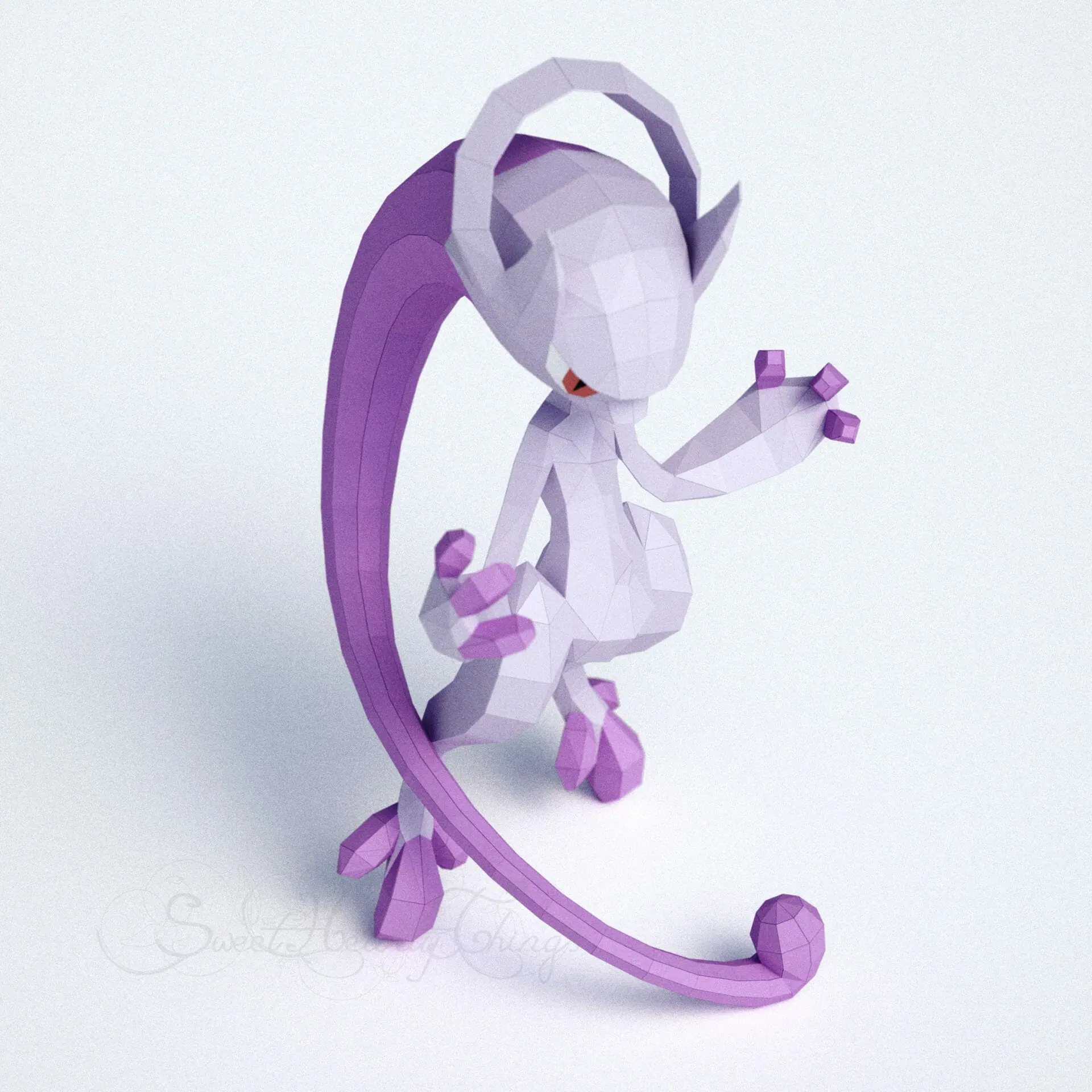 3d Papercraft–Mega Mewtwo X include Shiny–PDF DXF Templates - Crealandia