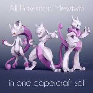 All Mewtwo Papercraft Set front view