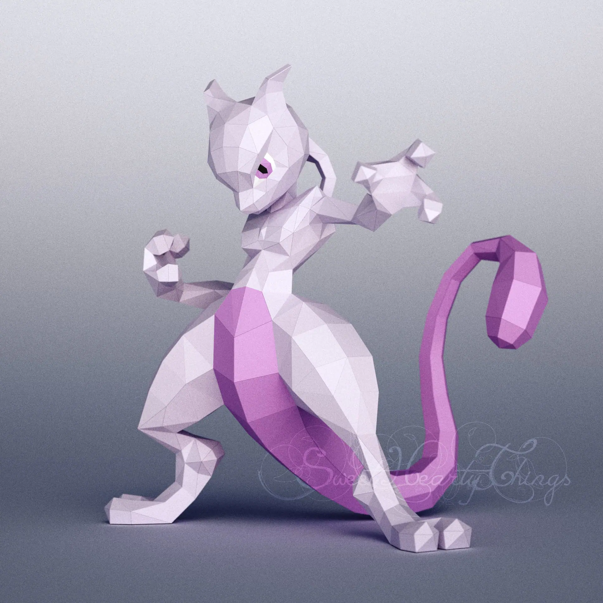 3d Papercraft–Mega Mewtwo X include Shiny–PDF DXF Templates - Crealandia