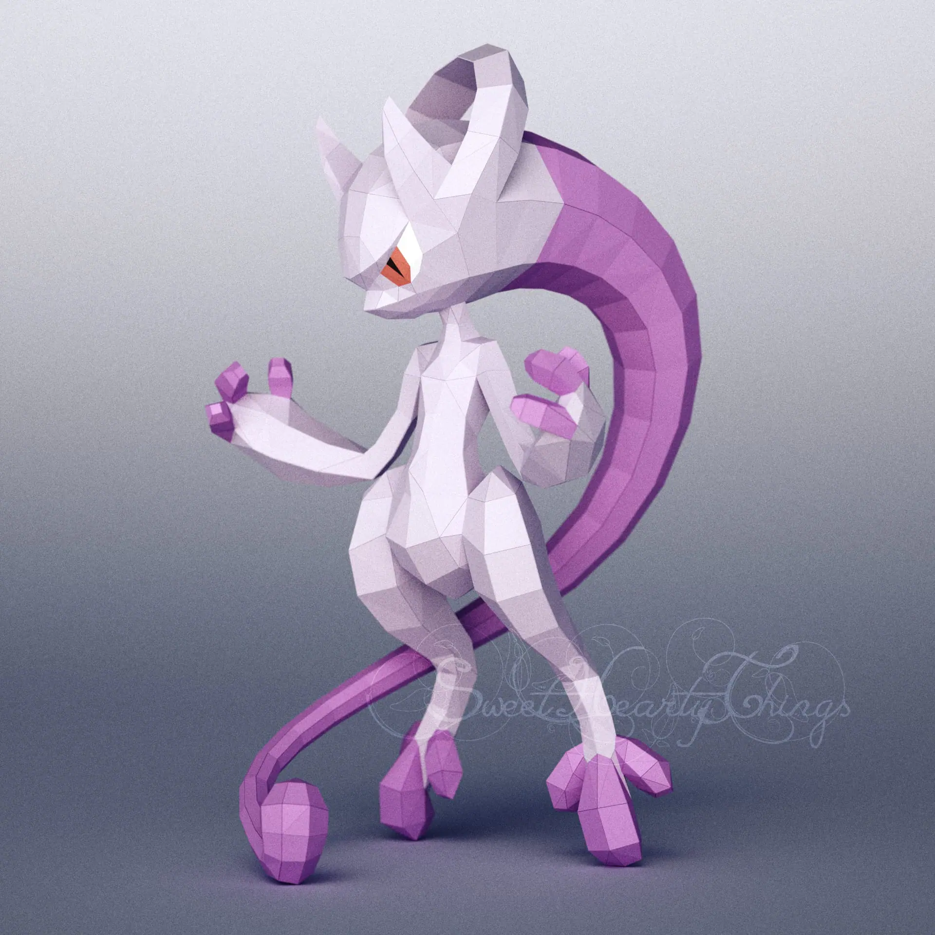 3d Papercraft–Mega Mewtwo X include Shiny–PDF DXF Templates - Crealandia