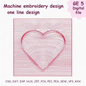 Machine embroidery design Heart One line design for girl, woman