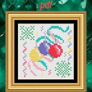 Cross stitch pattern Christmas balls on ribbons