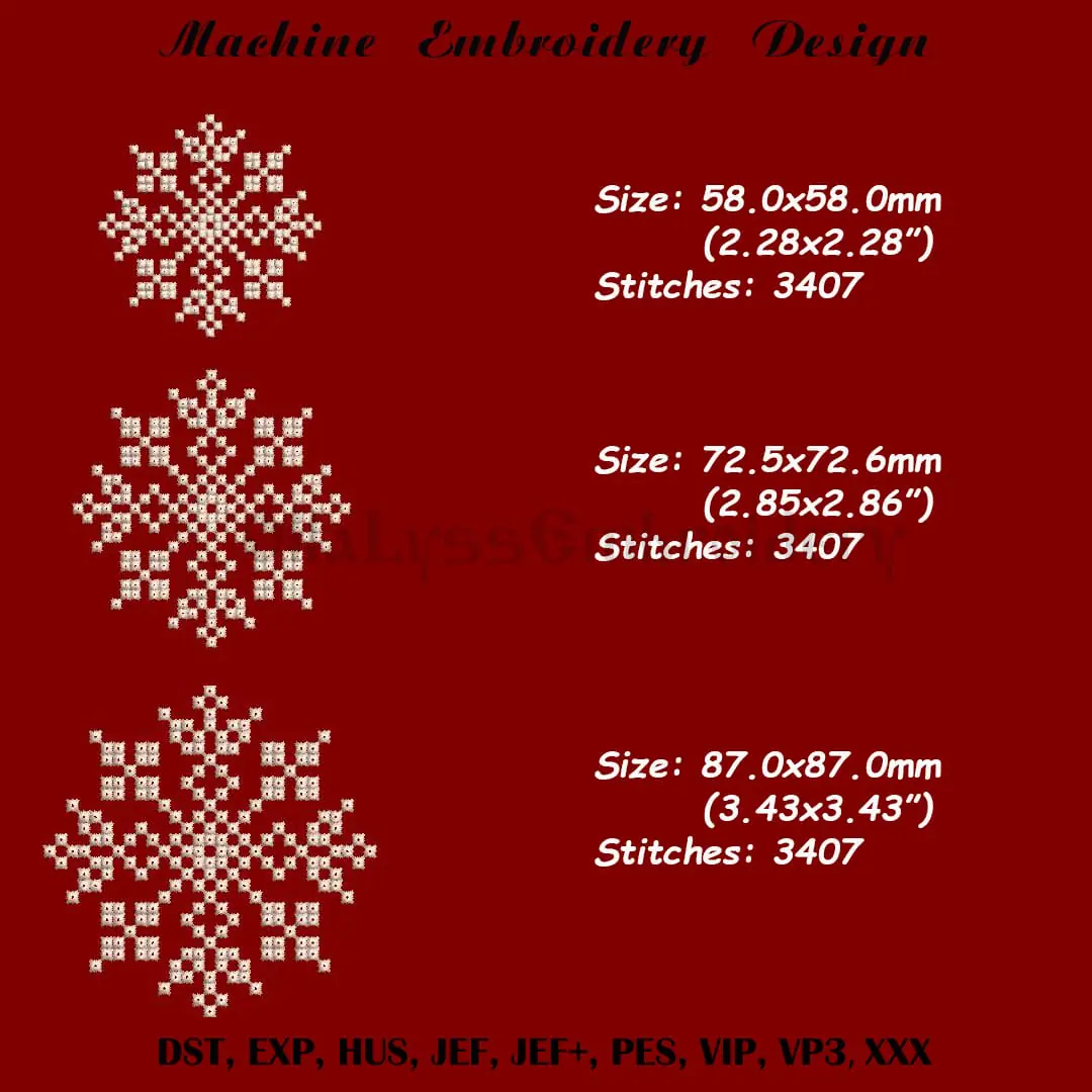 Snowflake free embroidery design sizes