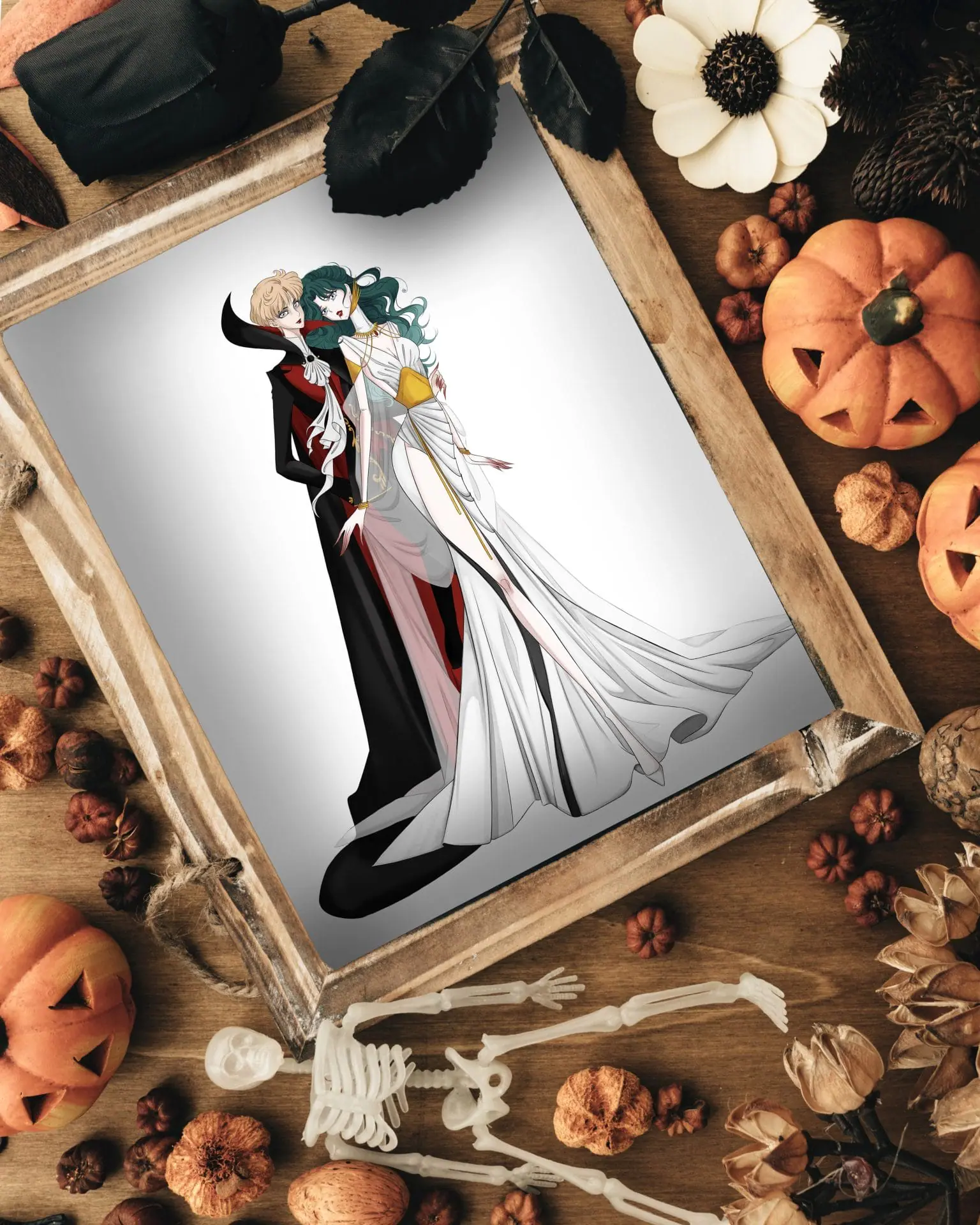 DIGITAL DOWNLOAD Till Death Do Us Part (Printable Illustration) 1 Sailor Moon inspired fashion illustration. Sailor Neptune and Sailor Uranus Halloween illustration