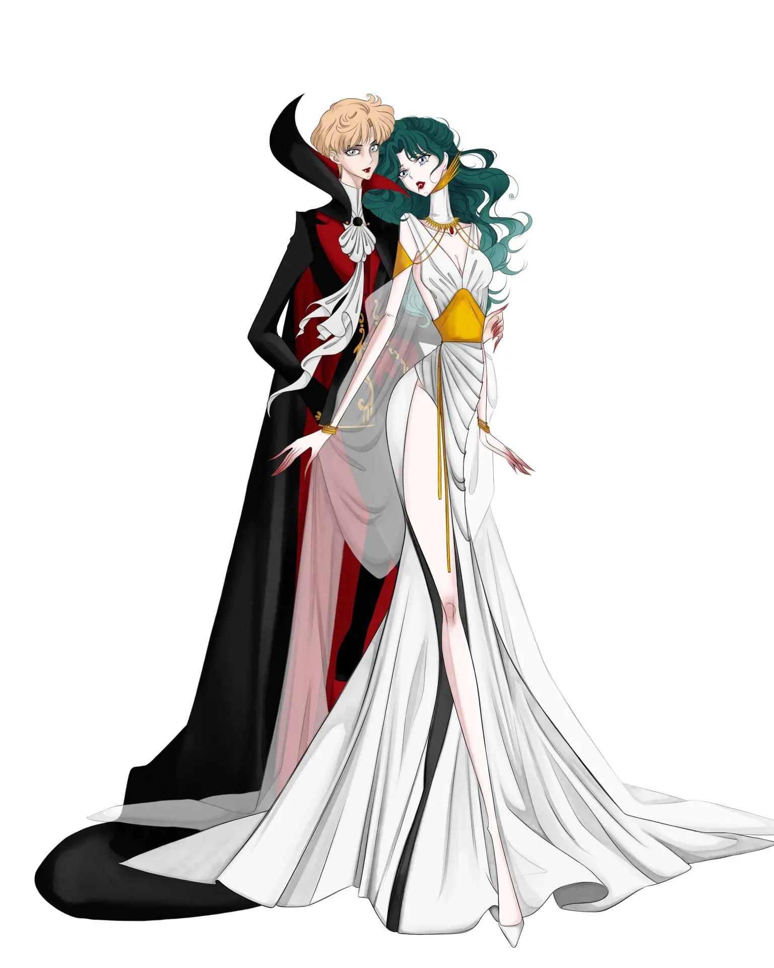 DIGITAL DOWNLOAD Till Death Do Us Part (Printable Illustration) 2 Sailor Venus and Sailor Uranus - inspired fashion illustration. Halloween print