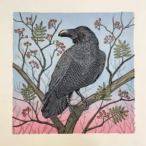 Raven Linocut Print