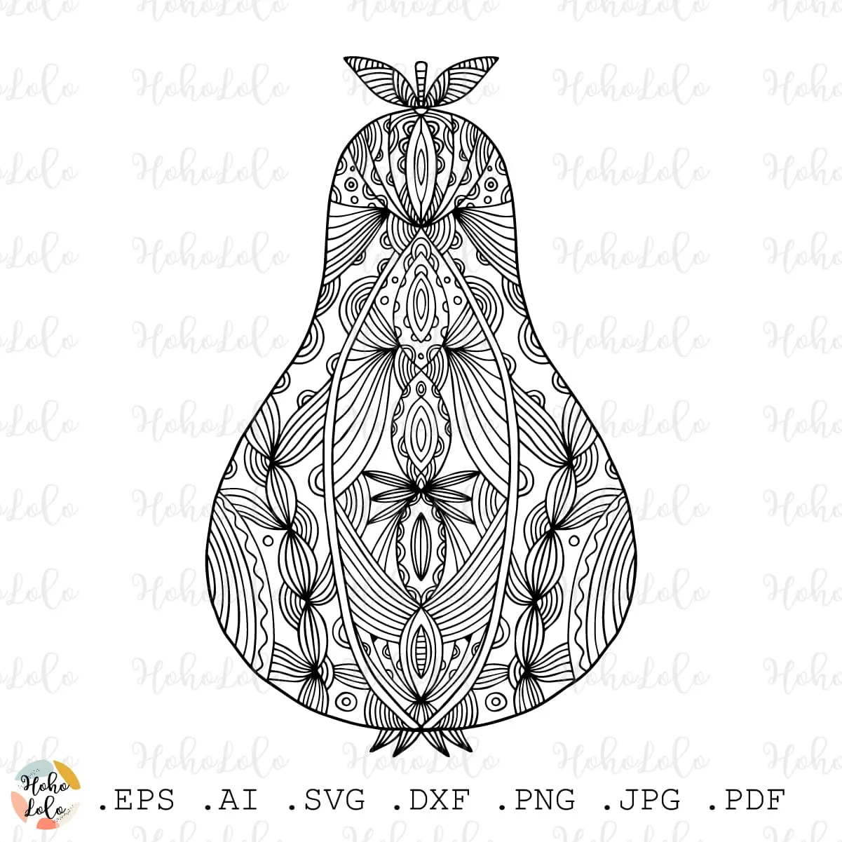 Pear Coloring Page Pdf Svg Clipart Png Stencil Template Dxf