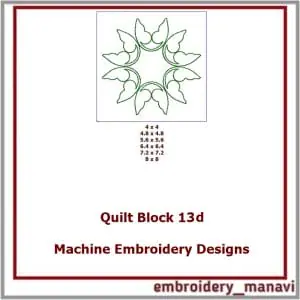 Floral design machine embroidery quilt block 13d in 6 sizes