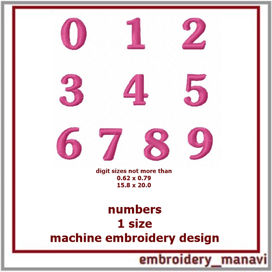 Digital machine embroidery design Numbers in 1 size