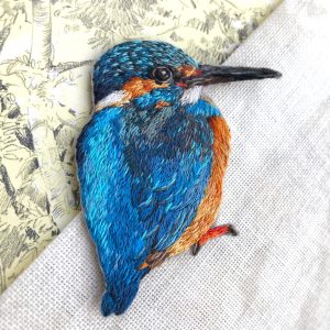 Embroidered kingfisher, Custom order for Emilie