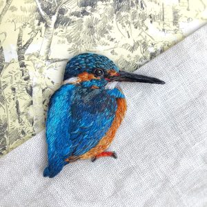 Embroidered kingfisher, Custom order for Emilie