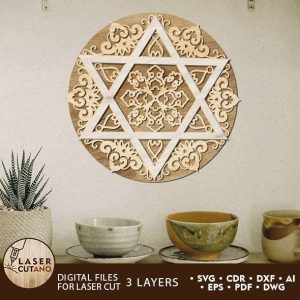 Star of David Multilayer Wall Art Decoration, Laser Cut Template