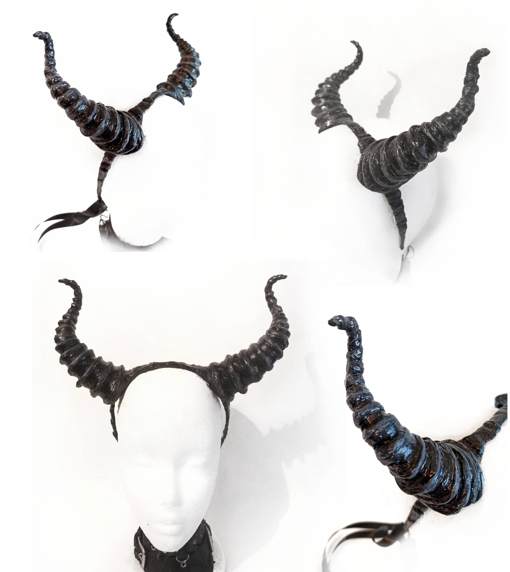 Black horns on the headband. Devil's horns. Succubus