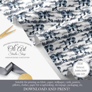 Mam Bear. Forest Seamless Pattern for Graphic Design Sublimation