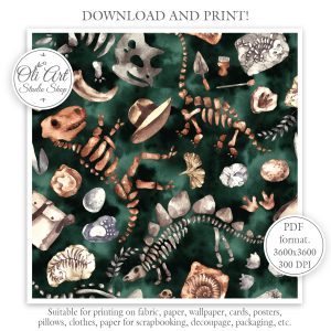 Dinosaurs. Fossils. Seamless Pattern for Graphic Design.