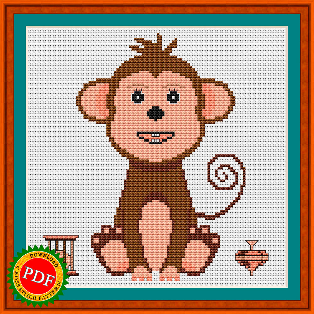 Monkey Cross Stitch Pattern | Tailed Monkey Design 1 Monkey Cross Stitch Pattern