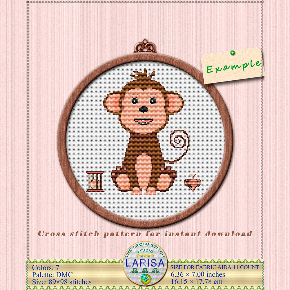 Monkey Cross Stitch Pattern | Tailed Monkey Design 3 Monkey Cross Stitch Pattern