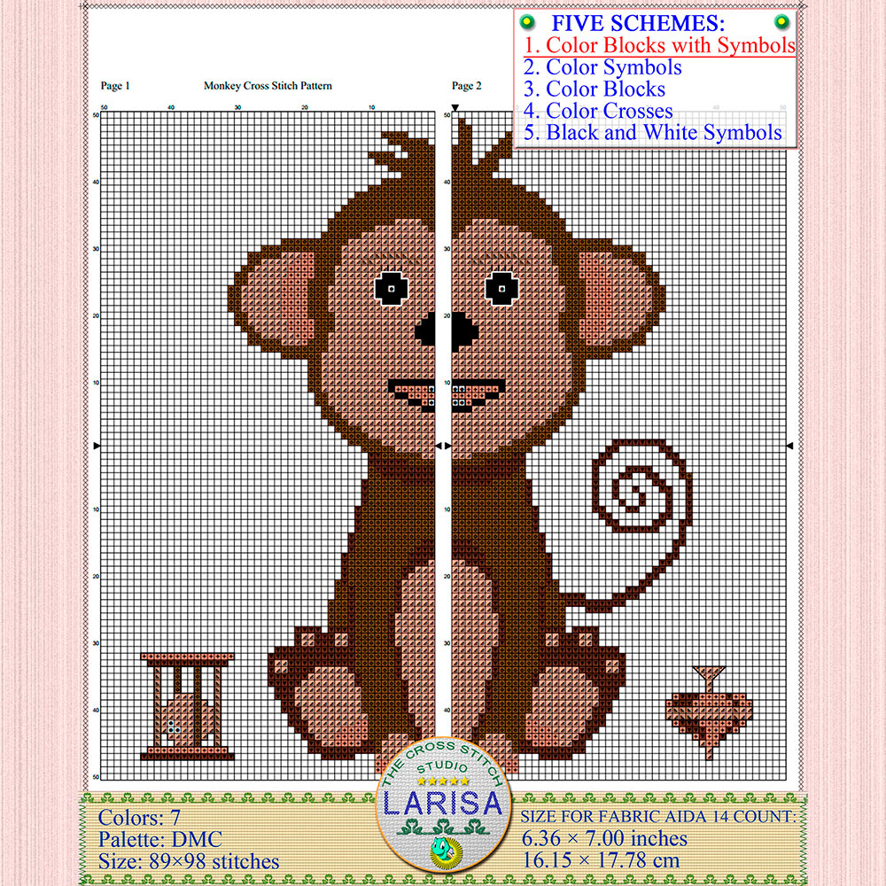 Monkey Cross Stitch Pattern | Tailed Monkey Design 4 Monkey Cross Stitch Pattern