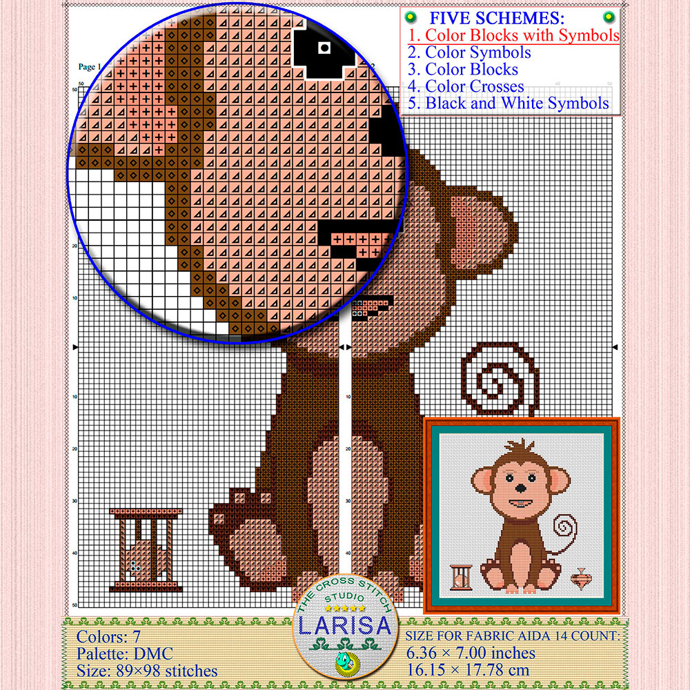 Monkey Cross Stitch Pattern | Tailed Monkey Design 5 Monkey Cross Stitch Pattern
