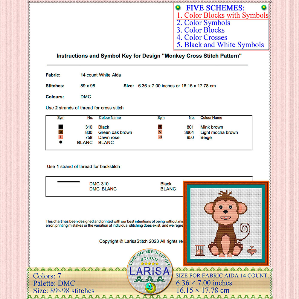 Monkey Cross Stitch Pattern | Tailed Monkey Design 6 Monkey Cross Stitch Pattern