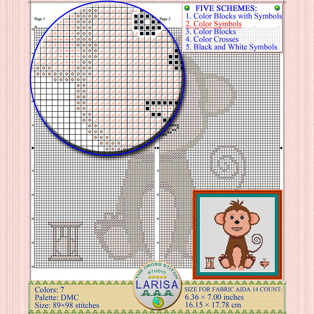 Monkey Cross Stitch Pattern | Tailed Monkey Design 7 Monkey Cross Stitch Pattern
