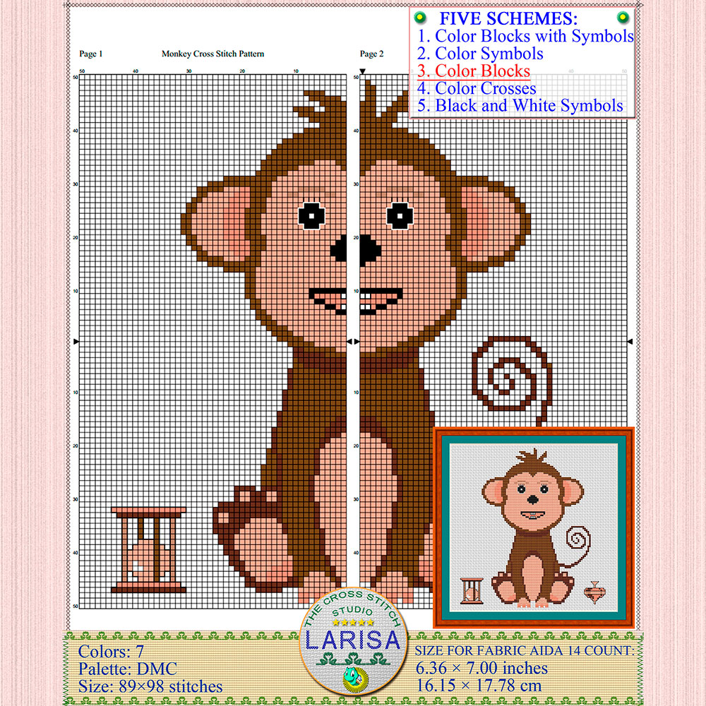 Monkey Cross Stitch Pattern | Tailed Monkey Design 8 Monkey Cross Stitch Pattern