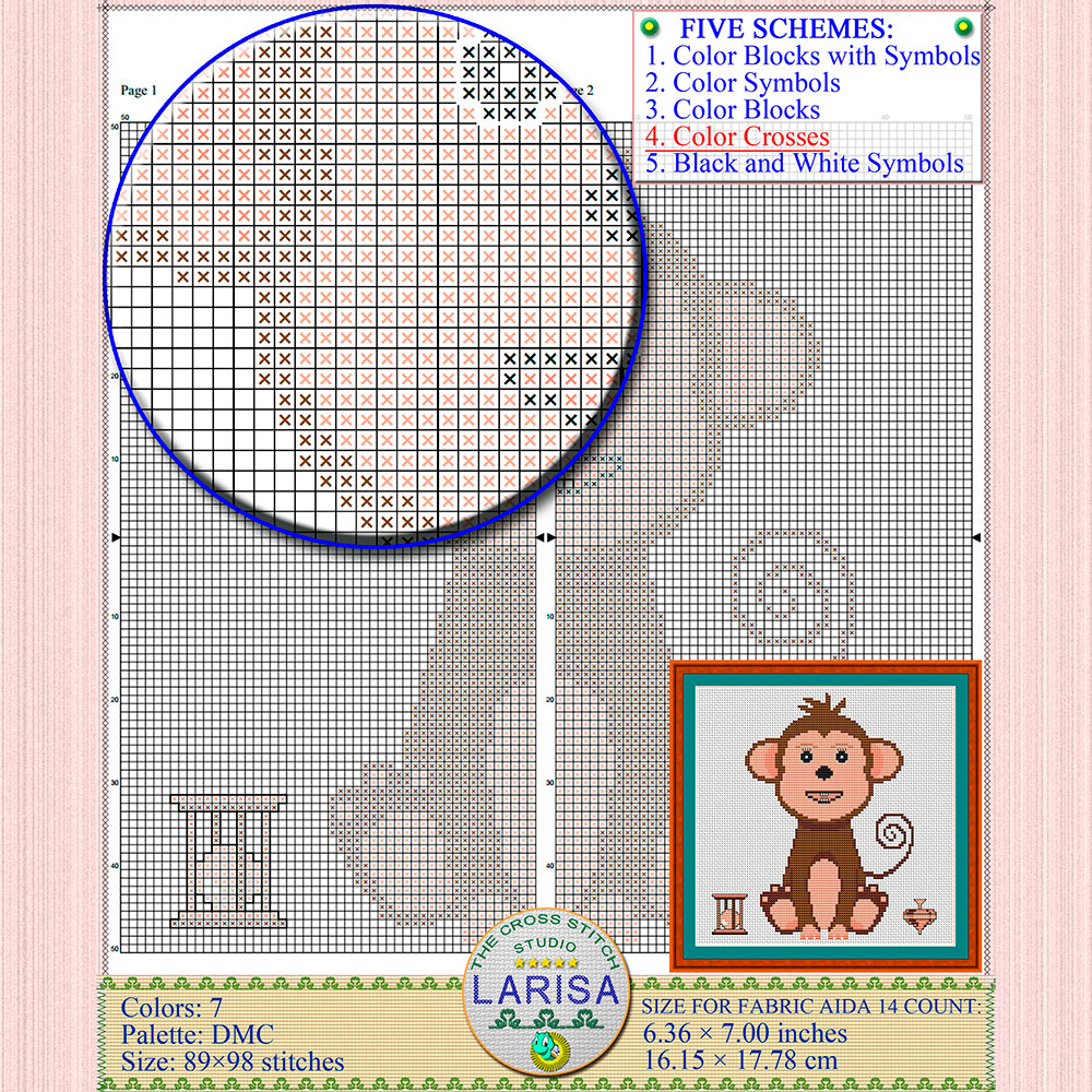 Monkey Cross Stitch Pattern | Tailed Monkey Design 9 Monkey Cross Stitch Pattern