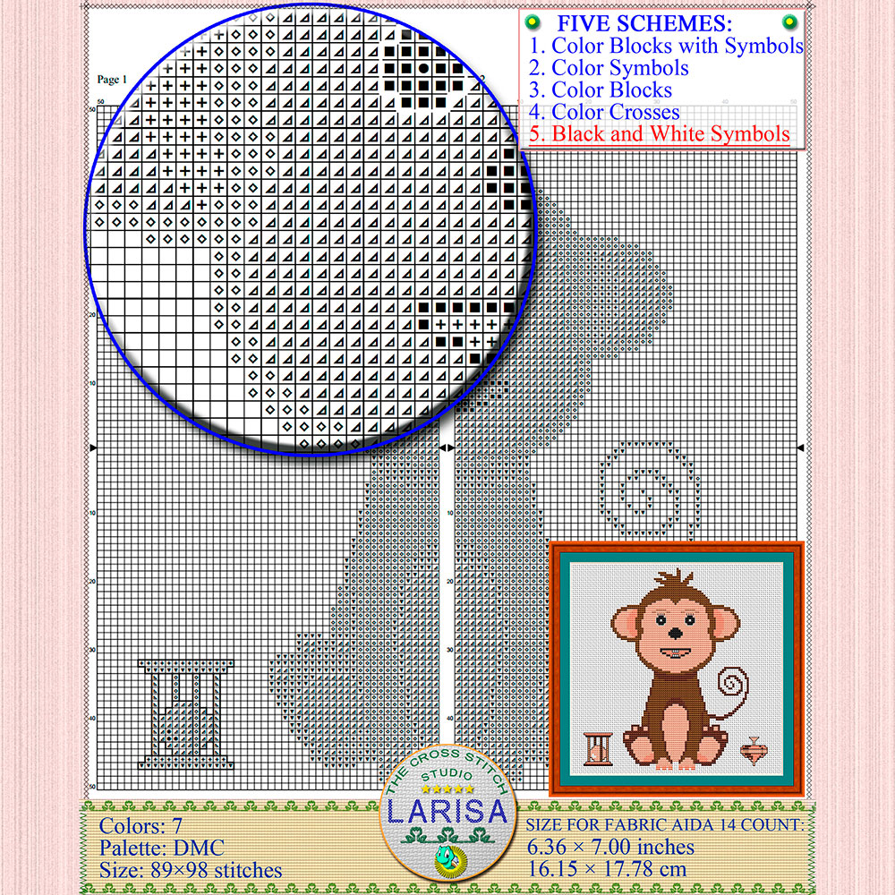 Monkey Cross Stitch Pattern | Tailed Monkey Design 10 Monkey Cross Stitch Pattern
